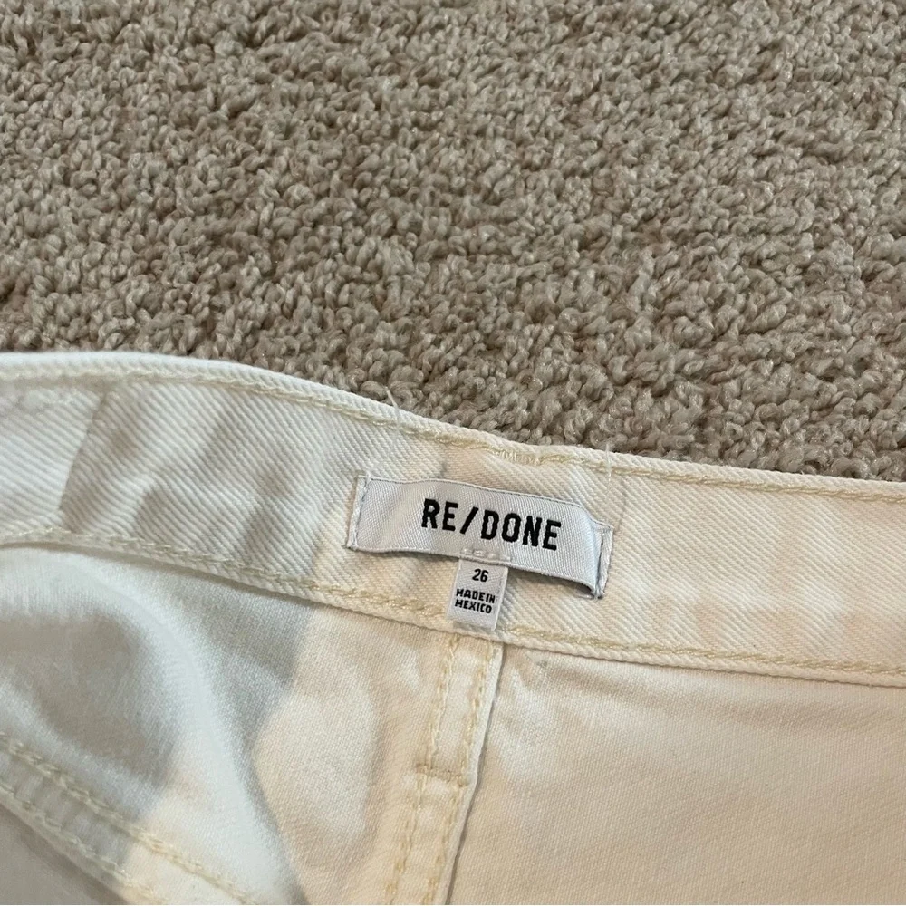 Re/Done Off-White Frayed Hem Denim Shorts
